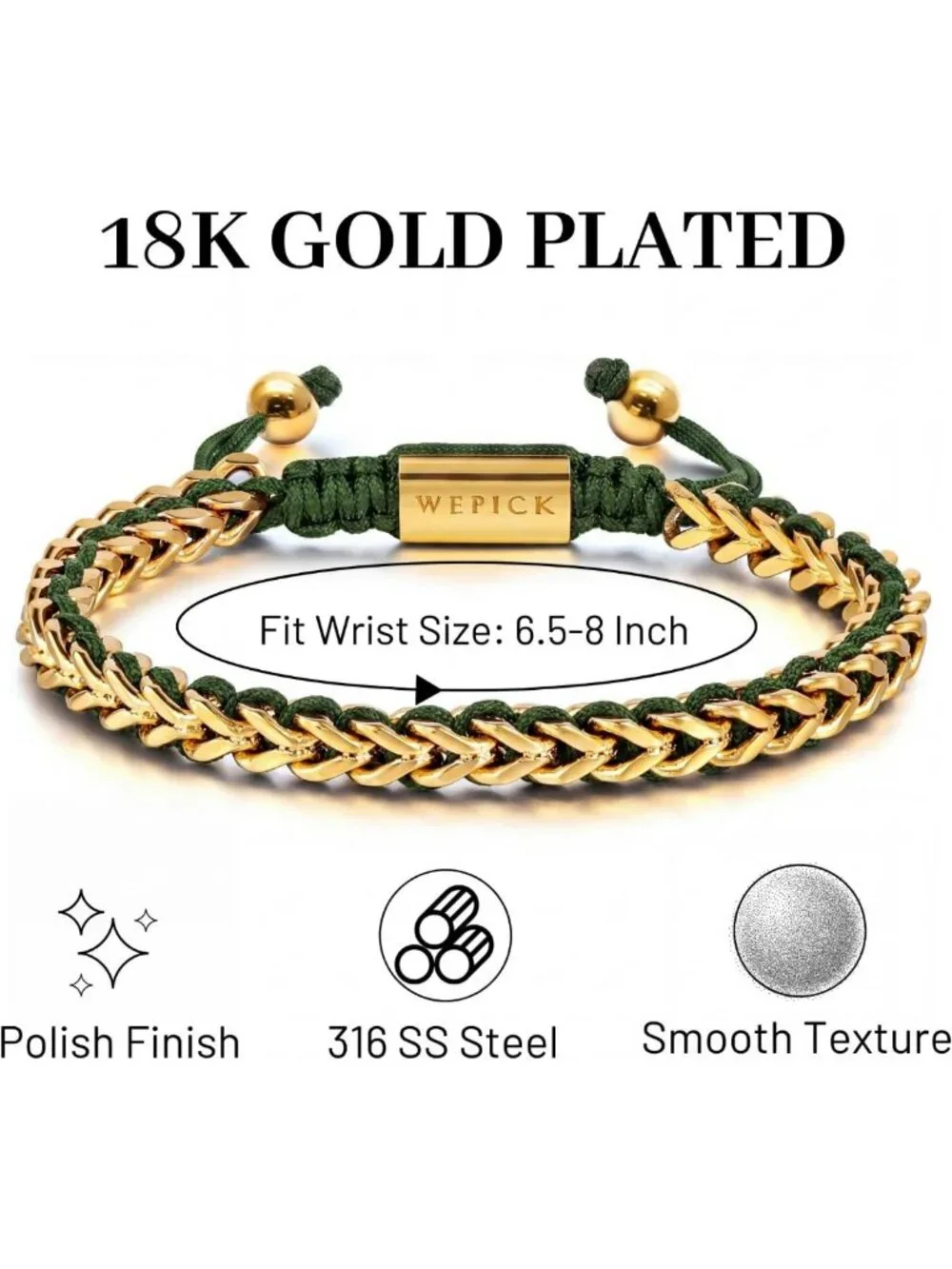 Stylish 18K Gold-Plated Franco Link Chain Bracelet for Men - Adjustable Jewelry